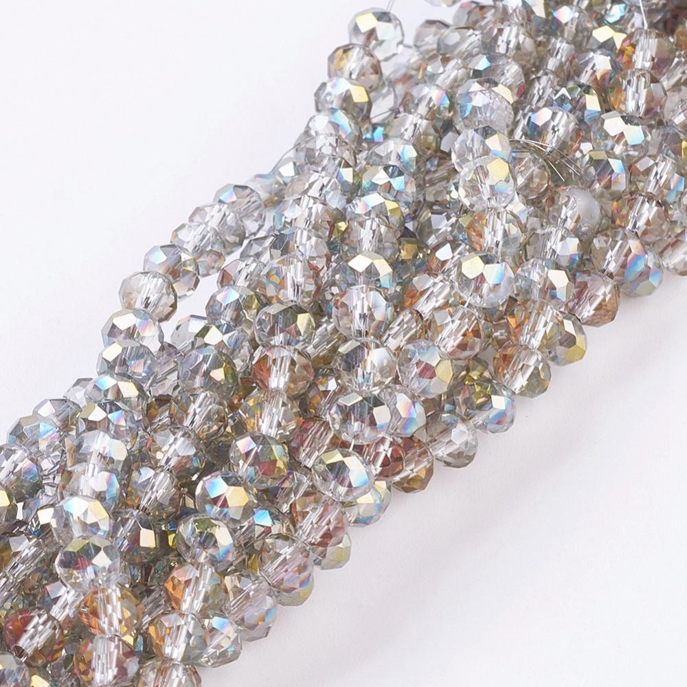 PandaHall Electroplate Glass Faceted Rondelle Beads Strands, Half Plated, Green, 4x3mm, Hole: 1mm; about 140pcs/strand, 16.5" Glass Rondelle...