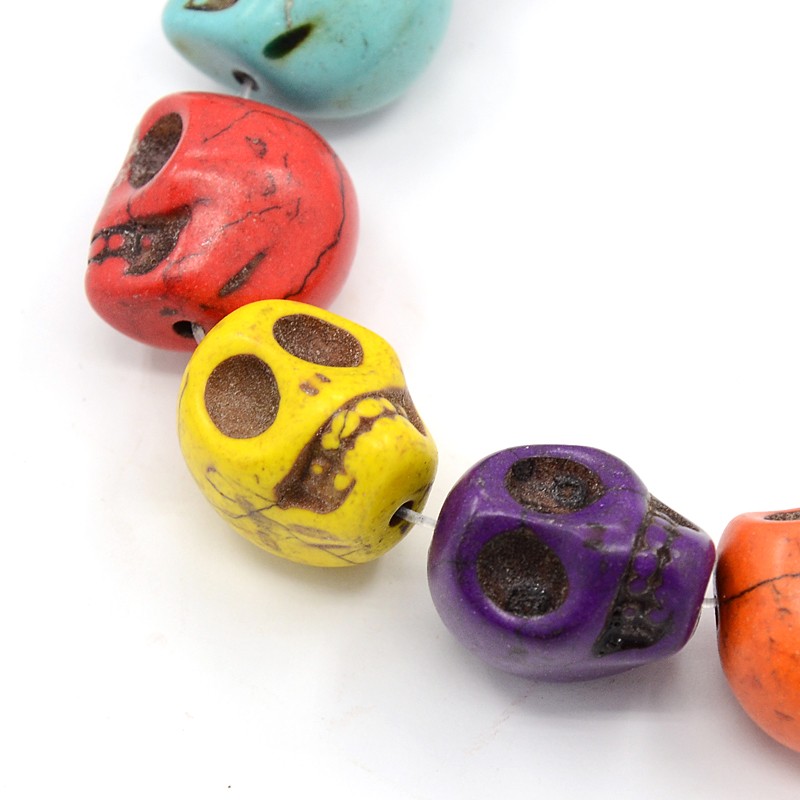 PandaHall Synthetic Turquoise Beads Strands, Dyed, Skull, Mixed Color, 18x14x18mm, Hole: 1mm; about 23pcs/strand, 16.5" Synthetic Turquoise...