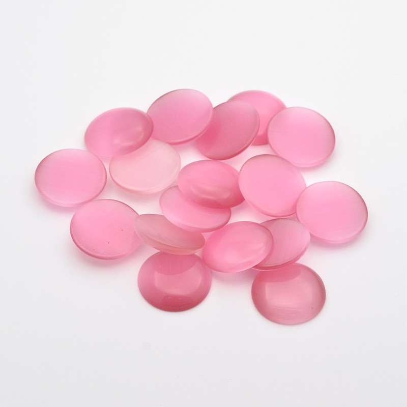 PandaHall Cat Eye Cabochons, Half Round/Dome, Flamingo, 25x6mm Glass Half Round Pink