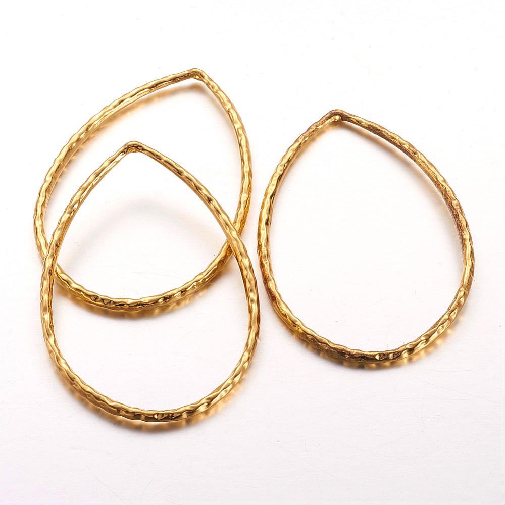 PandaHall Tibetan Style Linking Rings, Lead Free and Cadmium Free, Drop, Golden, Size: about 60mm long, 41mm wide, hole: 1mm Alloy Ring