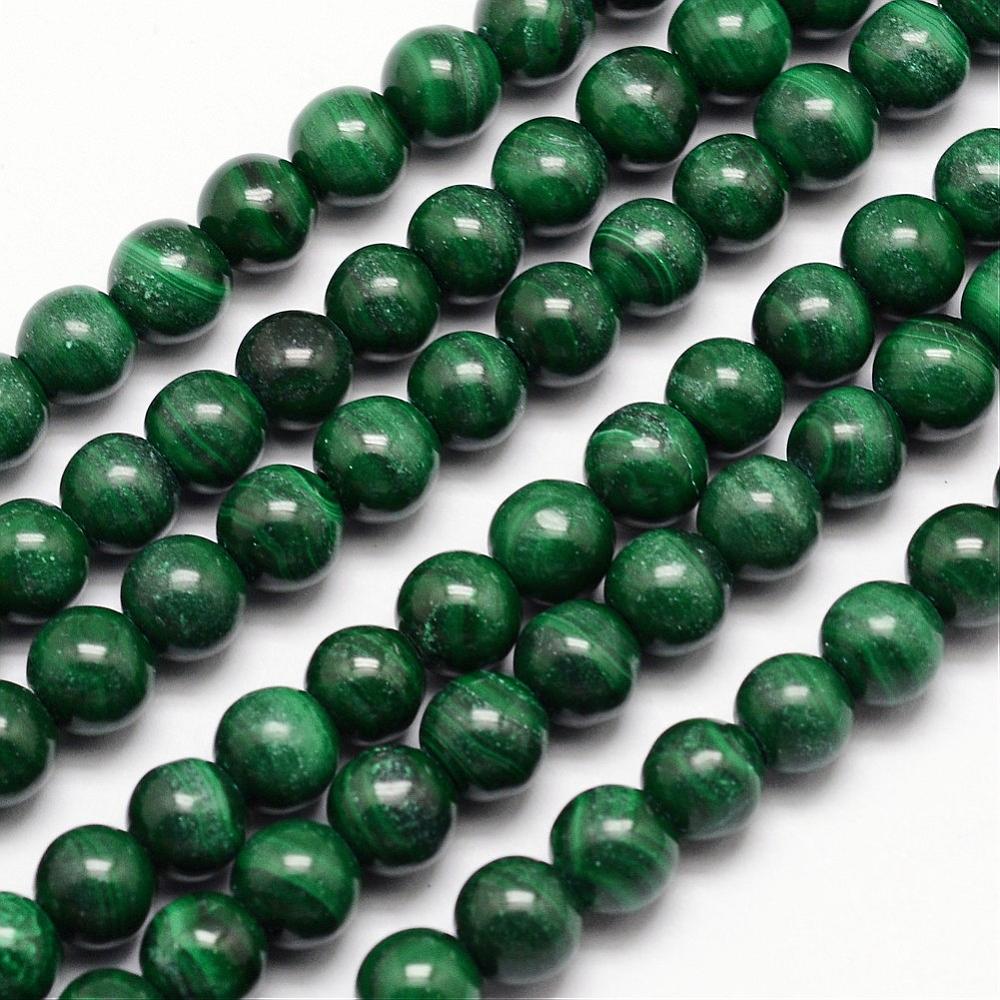 PandaHall Natural Malachite Bead Strands, Round, 6mm, Hole: 1mm; about 72pcs/strand, 15.7" Malachite Round