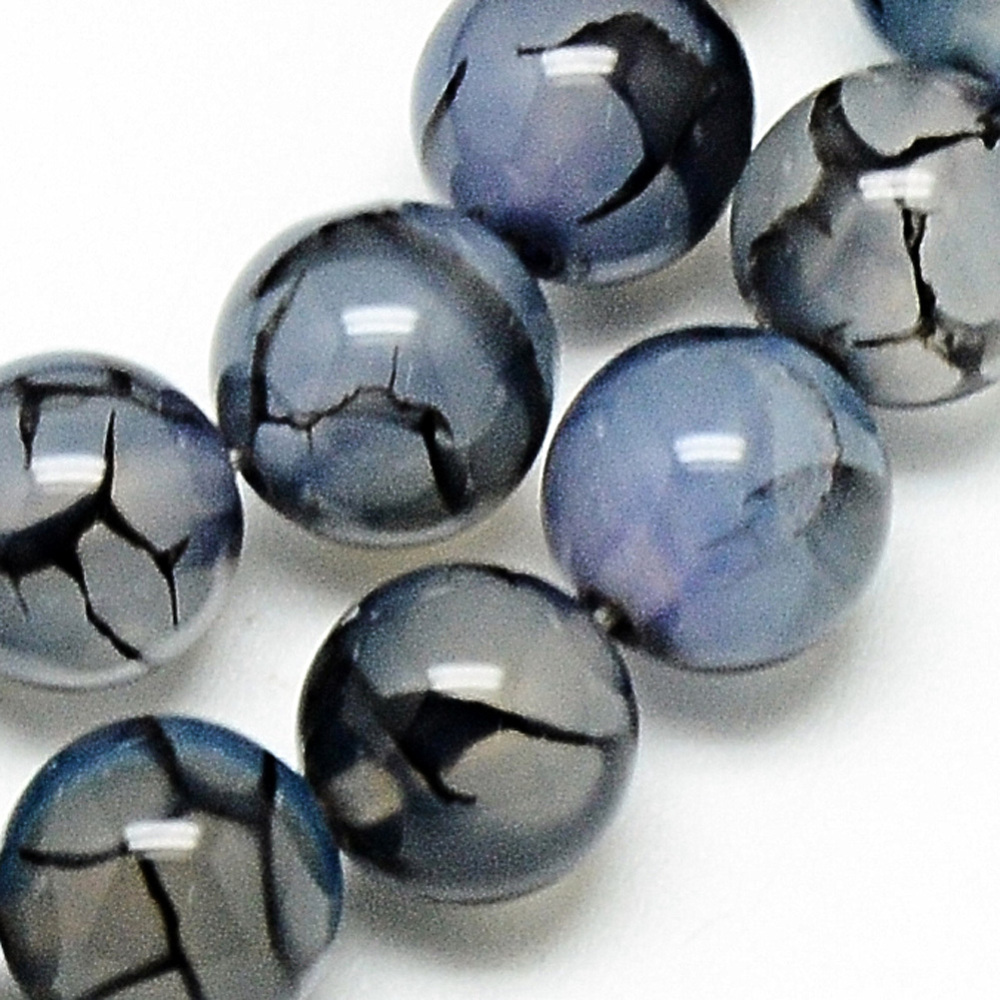 PandaHall Natural Dragon Veins Agate Beads Strands, Dyed, Round, SteelBlue, 8mm, Hole: 1mm; about 48pcs/strand, 14.96" Dragon Veins Agate...