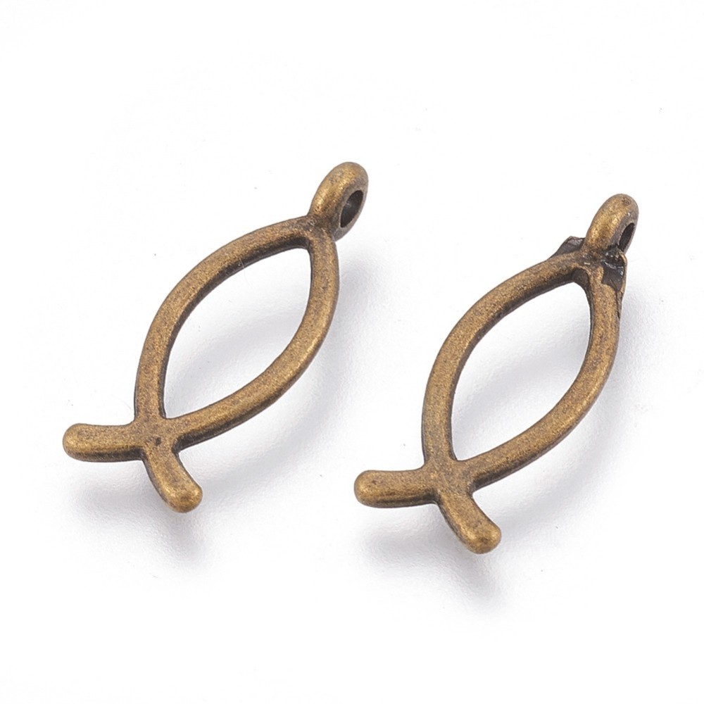 PandaHall Religious Jewelry Tibetan Style Alloy Pendants, Jesus Fish/Christian Ichthys Ichthus, Lead Free  & Nickel Free, Antique Bronze...