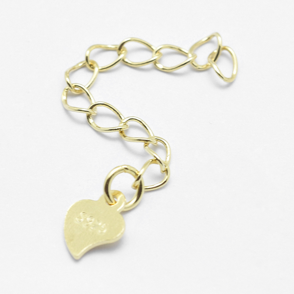 PandaHall 925 Sterling Silver Extender Chains, with Heart Charms, Golden, 42mm Sterling Silver