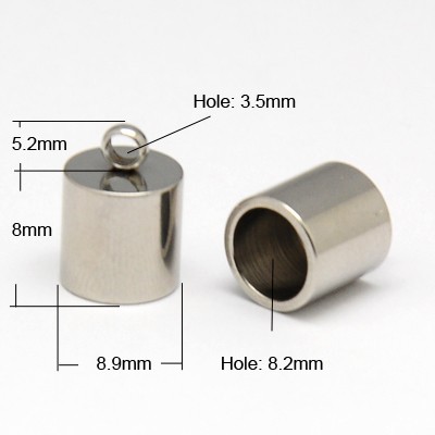 PandaHall 304 Stainless Steel Crod Ends, Column, Stainless Steel Color, 13.2x8.9mm, Hole: 3.5mm; Inner Diameter: 8.2mm Stainless Steel