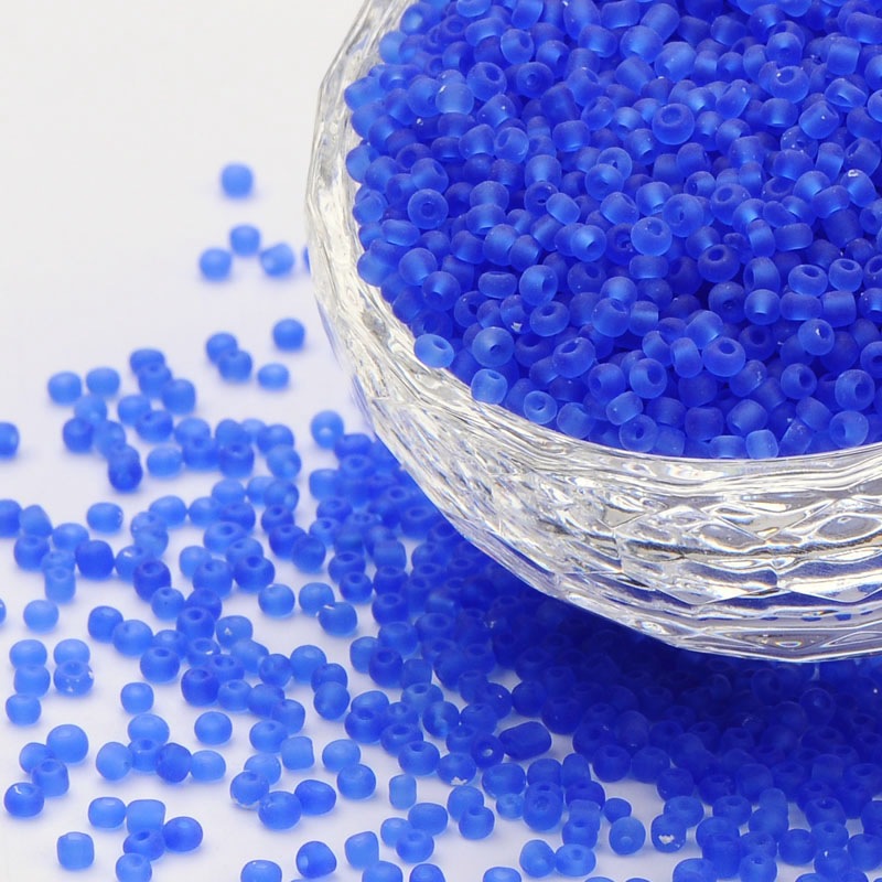 PandaHall 12/0 Glass Seed Beads, Frosted Colours, LightBlue, 2mm; about 30000pcs/pound Glass Blue
