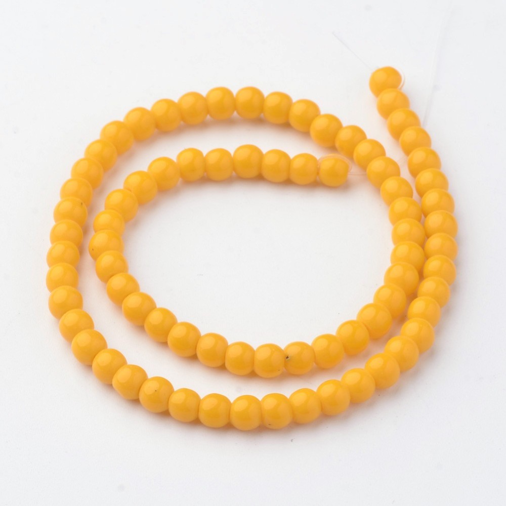 PandaHall Glass Beads Strands, Round, Dyed, Goldenrod, 4mm, Hole: 1mm; about 72pcs/strand, 10.3' Glass Round Gold