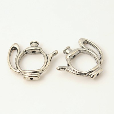 PandaHall Tibetan Style Bead Frames, Kettle, Lead Free & Cadmium Free, Antique Silver, 19.5x23.5x5mm, Hole: 1mm Alloy Tableware