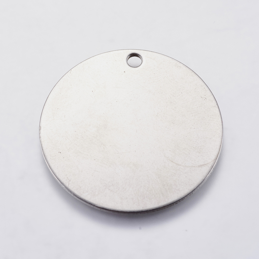 PandaHall 304 Stainless Steel Pendants, Flat Round, Stainless Steel Color, 30x1mm, Hole: 2mm Stainless Steel Flat Round