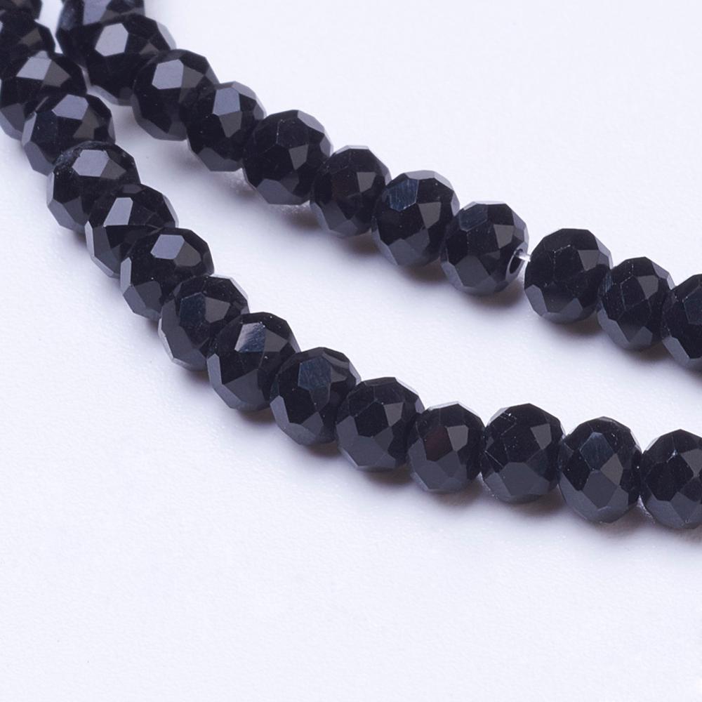 PandaHall Opaque Solid Color Faceted Glass Beads Strands, Rondelle, Black, 3x2mm, Hole: 0.5mm; about 147pcs/strand, 13" Glass Rondelle Black