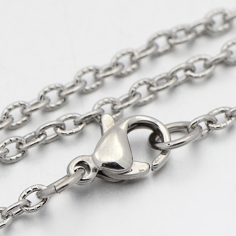 PandaHall 304 Stainless Steel Cable Chain Necklaces, with Lobster Claw Clasps, Stainless Steel Color, 19.7"(50cm), 2mm Stainless Steel