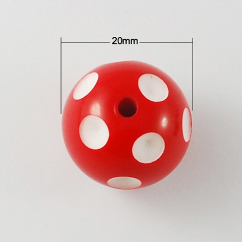 PandaHall Polka Dot Round Bubblegum Acrylic Chunky Beads, Red, 20x19mm, Hole: 3mm Acrylic Round Red
