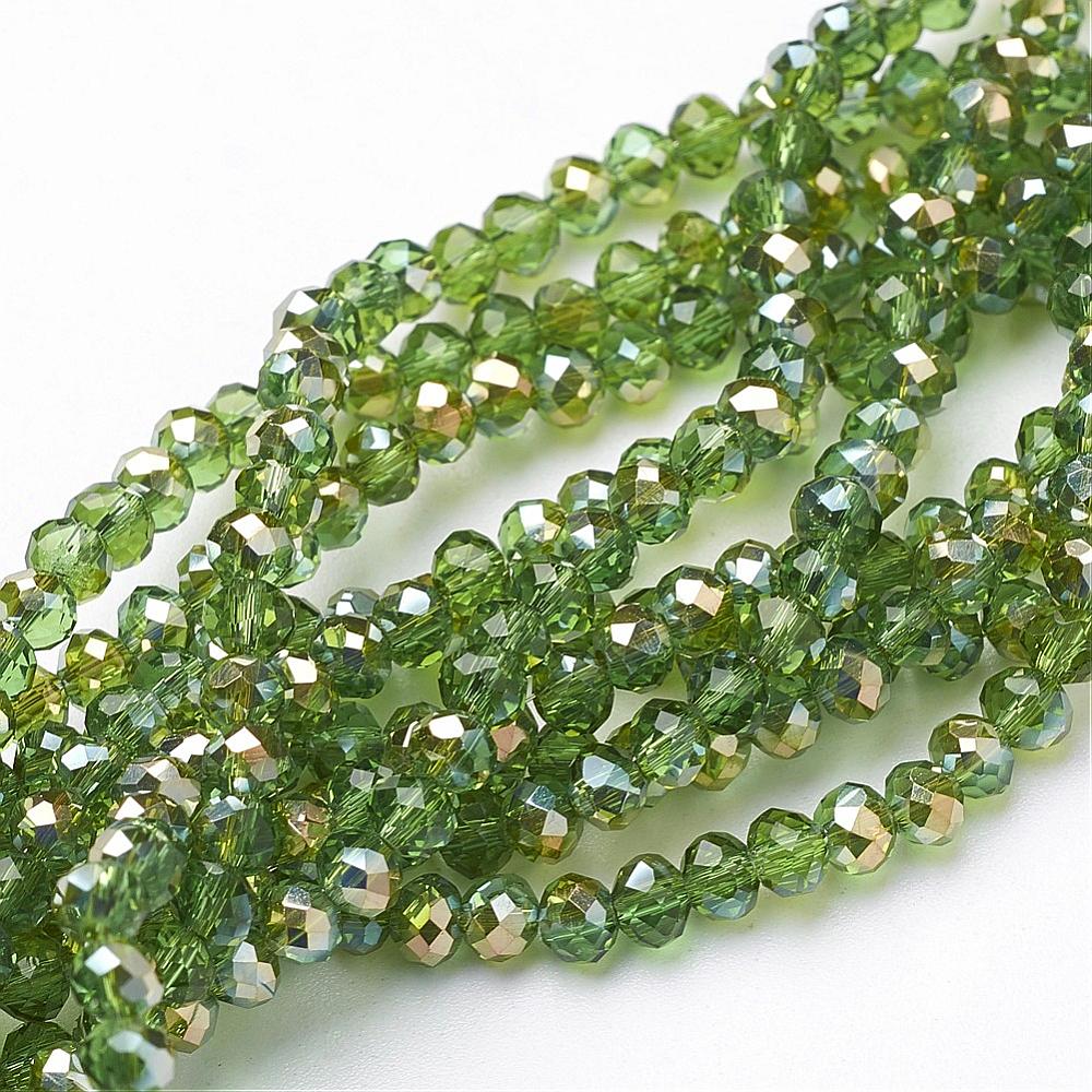 PandaHall Electroplate Glass Faceted Rondelle Beads Strands, Half Plated, Green, 4x3mm, Hole: 1mm; about 140pcs/strand, 16.5" Glass Rondelle...