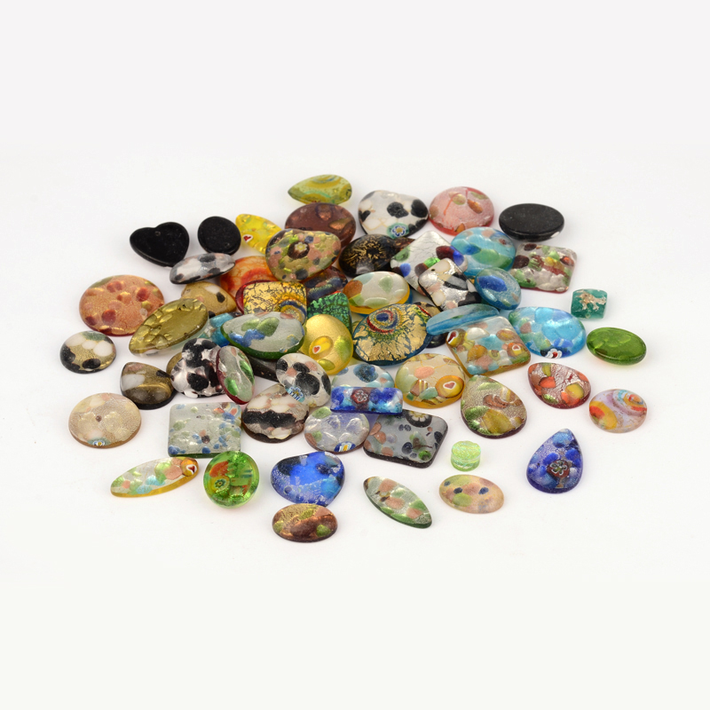 PandaHall Handmade Silver Foil Glass Cabochons and Pendants, Mixed Color, 20~40x15~29x5~8mm; about 50pcs/bag Lampwork Others Multicolor