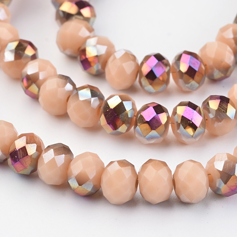 PandaHall Electroplate Glass Beads Strands,  Half Plated, Faceted Rondelle, BurlyWood, 6x4mm, Hole: 1mm; about 100pcs/strand, 15.7'' Glass...