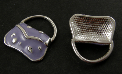 PandaHall Alloy Enamel Charms, Handbag, Purple, Platinum, about 17mm wide, 19mm long Alloy+Enamel Bag Purple