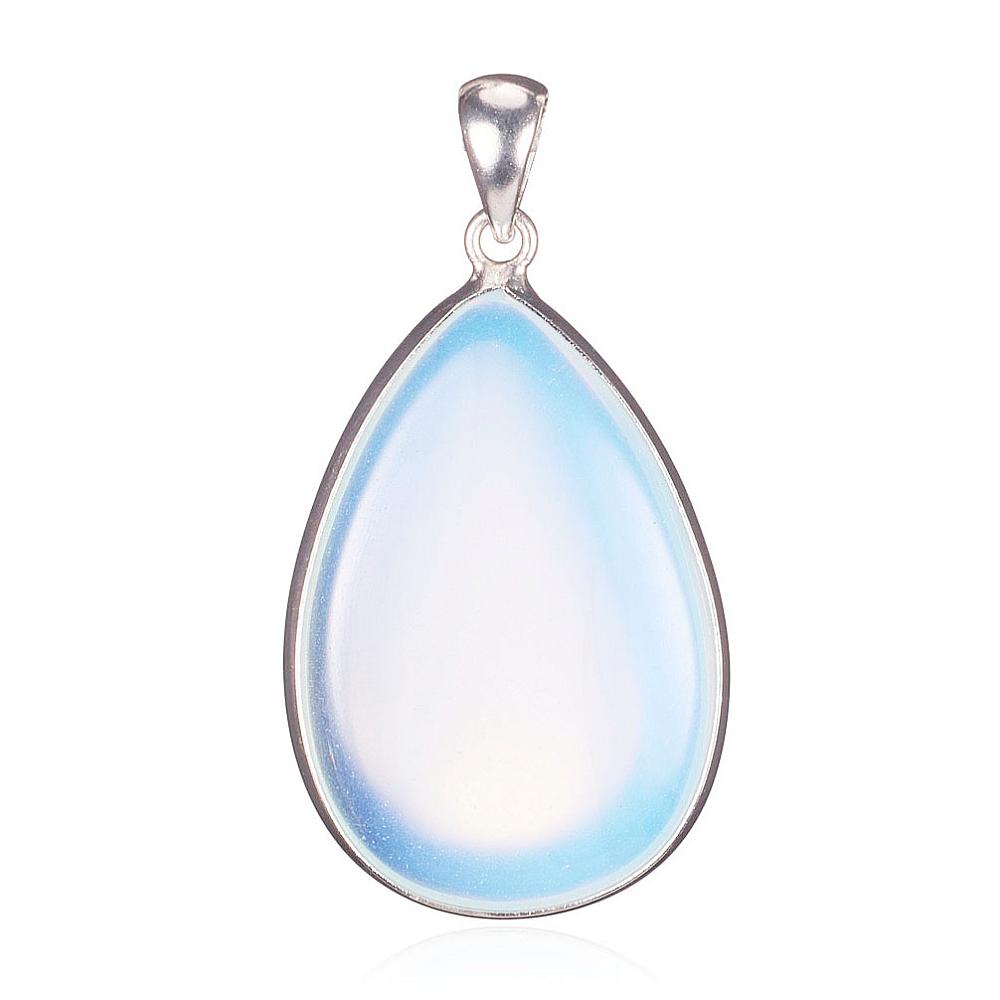 PandaHall Synthetic Opalite Pendants, with Brass Findings, Drop, Platinum, 33.5x21x7mm, Hole: 4x5mm Opalite Drop