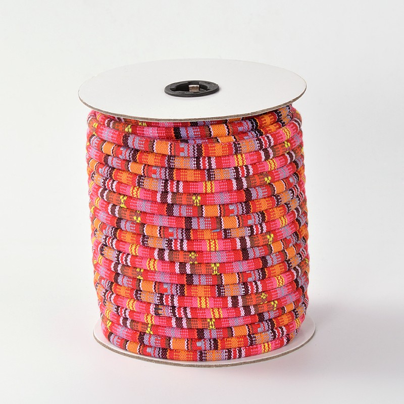 PandaHall Rope Cloth Ethnic Cords, Tomato, 6mm; about 50yards/roll Cloth Red