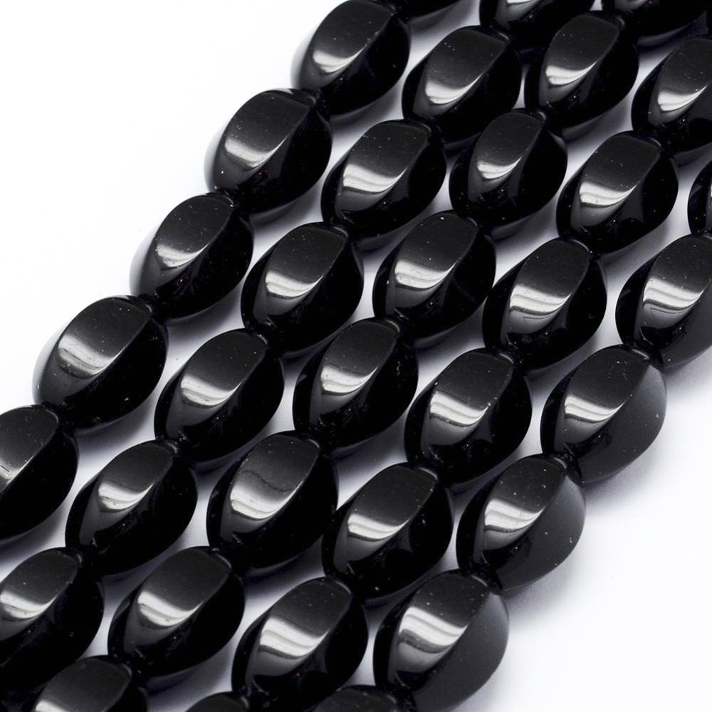 PandaHall Natural Black Stone Beads Strands, Faceted, Oval, 17~18x10~11.5mm, Hole: 1mm; about 22pcs/strand, 15.3''(39cm) Black Stone Oval...
