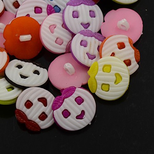 PandaHall Acrylic Apple Shank Buttons, 1-Hole, Dyed, Mixed Color, 17x16x3mm, Hole: 2.5mm Acrylic Fruit Multicolor