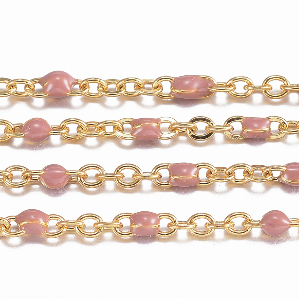 PandaHall 304 Stainless Steel Cable Chains, with Spool, with Enamel, Golden, RosyBrown, Links: 2x1.5x0.5mm; 10m/Roll Stainless Steel Brown