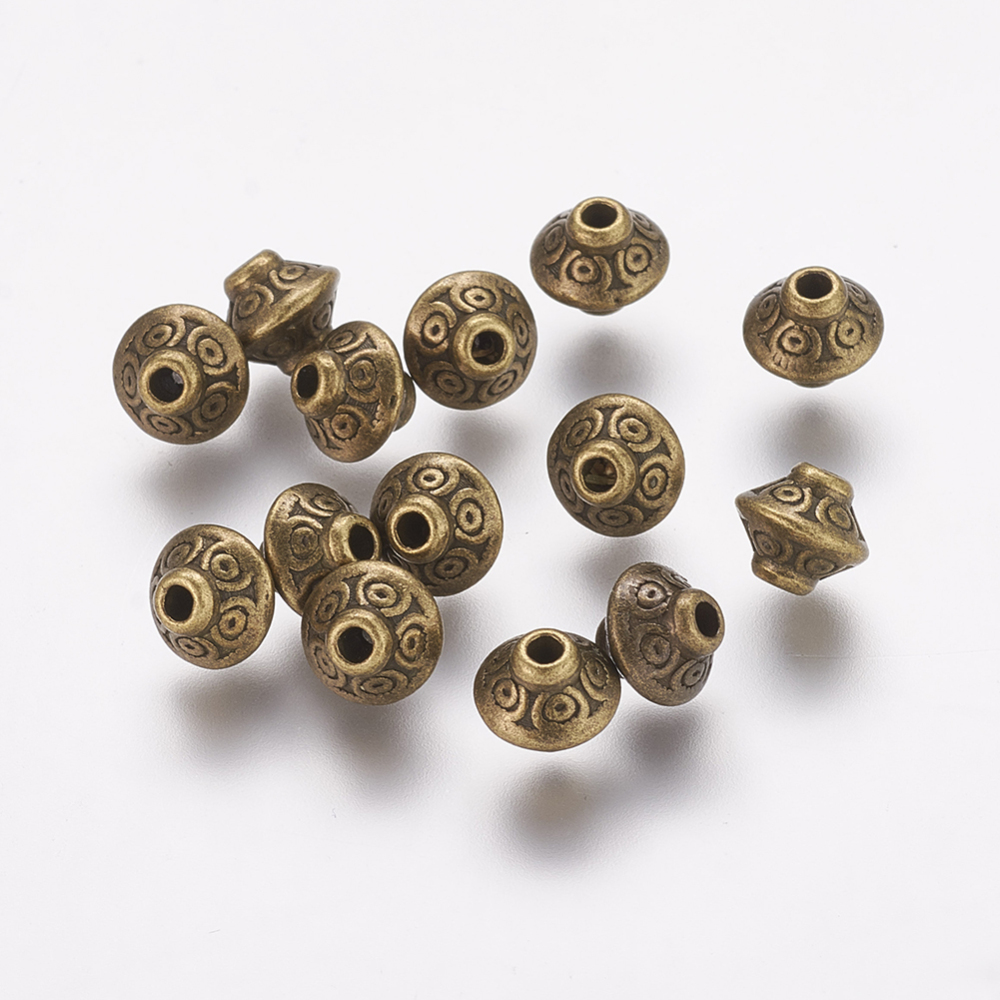 PandaHall Tibetan Style Beads, Lead Free & Cadmium Free, Bicone, Antique Bronze, Size: about 7mm in diameter, 6mm thick, Hole: 2mm Alloy...