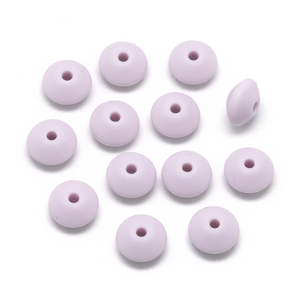 PandaHall Food Grade Environmental Silicone Beads, Chewing Beads For Teethers, DIY Nursing Necklaces Making, Rondelle, Lilac, 12x6~7mm, Hole...