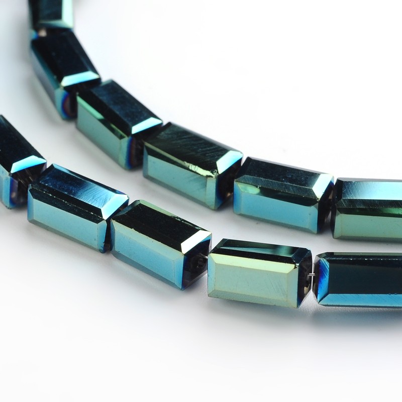 PandaHall Full Plated Faceted Cuboid Electroplate Glass Beads Strands, Green Plated, 8x4x4mm, Hole: 1mm; about 50pcs/strand, 16" Glass...
