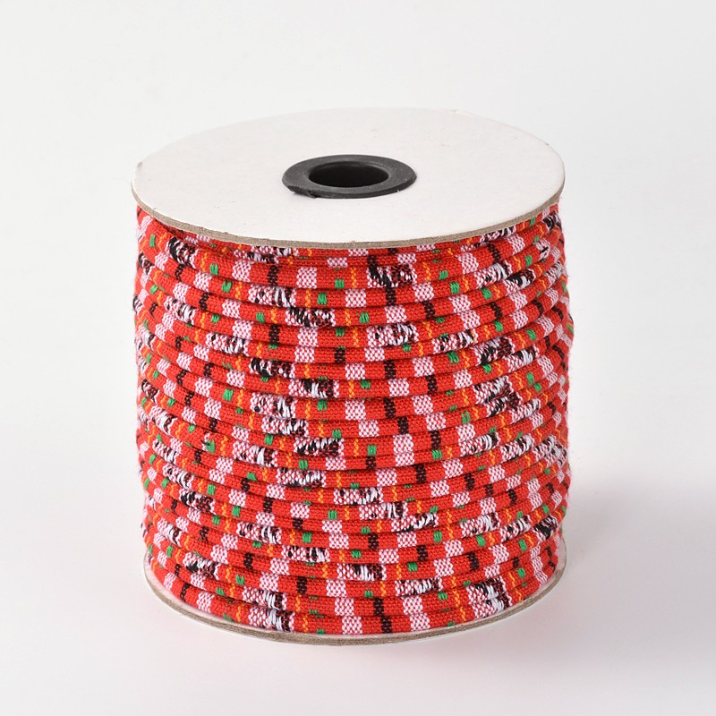 PandaHall Rope Cloth Ethnic Cords, OrangeRed, 4mm; about 50yards/roll Cloth Red