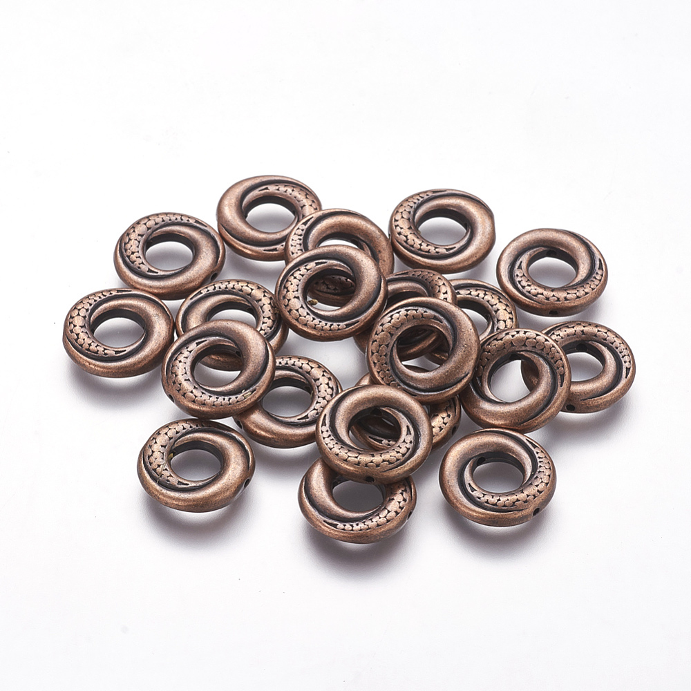 PandaHall Tibetan Style Alloy Bead Frames, Donut, Red Copper, 15x2.5mm, Inner Diameter: 6mm, Hole: 1mm Alloy Donut