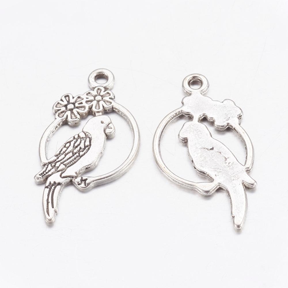 PandaHall Alloy Tropical Parrot Pendants, Lead Free and Cadmium Free, Antique Silver, 28x14.5x1.5mm, Hole: 1.5mm Alloy Bird
