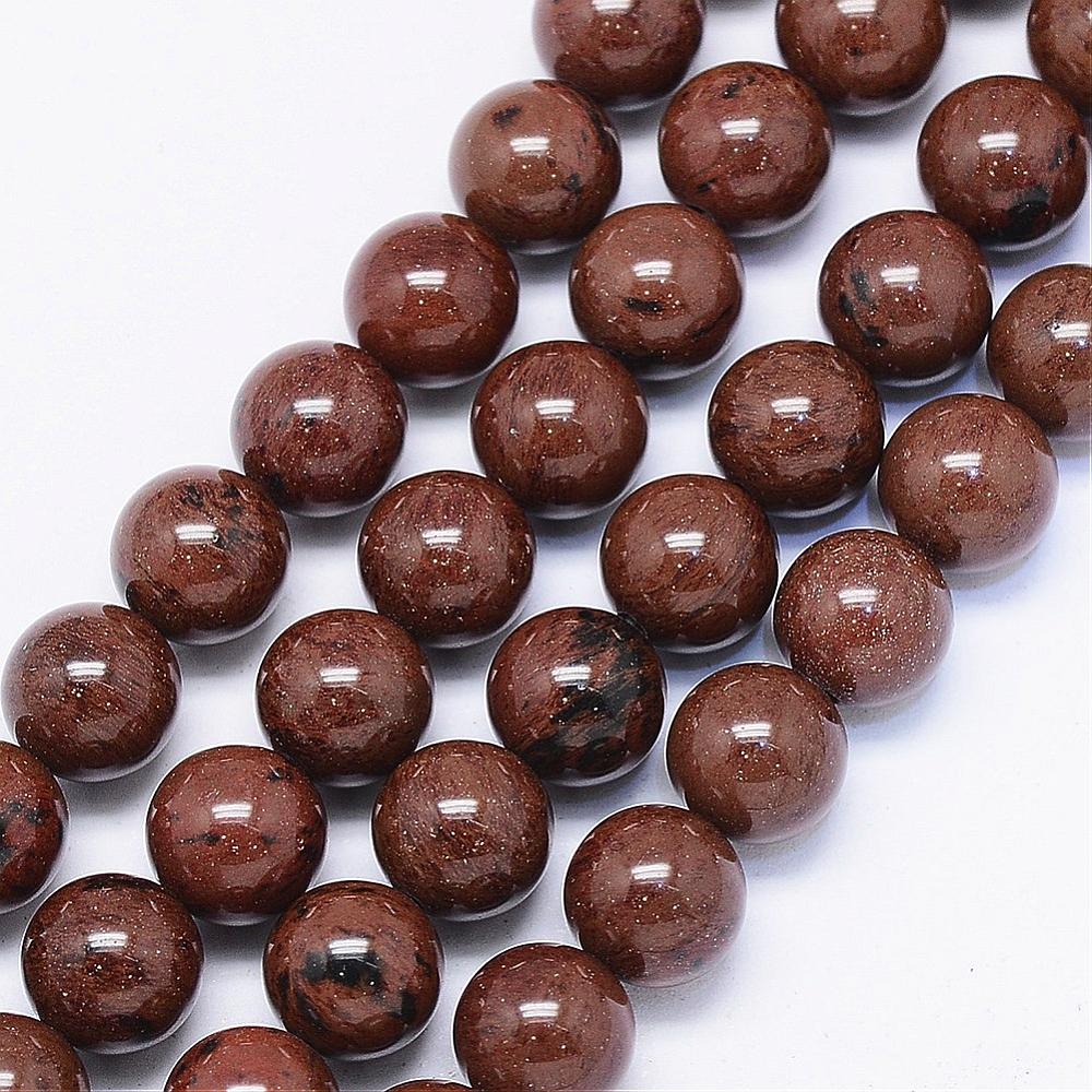 PandaHall Natural Mahogany Obsidian Bead Strands, Round, 8mm, Hole: 1mm; about 50pcs/strand, 15.74" Mahogany Obsidian Round Red
