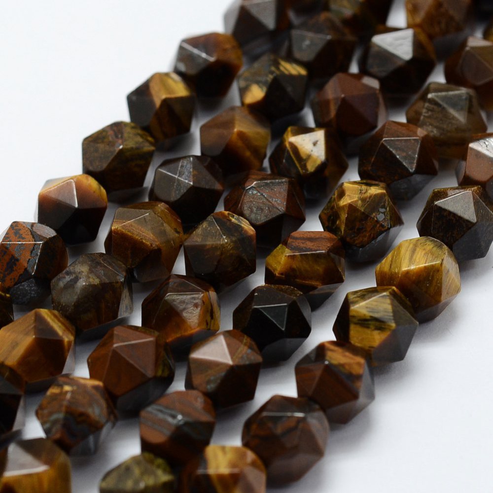 PandaHall Natural Tiger Eye Beads Strands, Faceted, Round, 8x7mm, Hole: 1.5mm; about 49pcs/strand, 14.9''(38cm) Tiger Eye Round