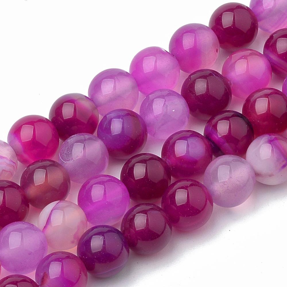 PandaHall Dyed Natural Striped Agate/Banded Agate Round Bead Strands, MediumVioletRed, 8mm, Hole: 1mm; about 48pcs/strand, 14.9" Banded...