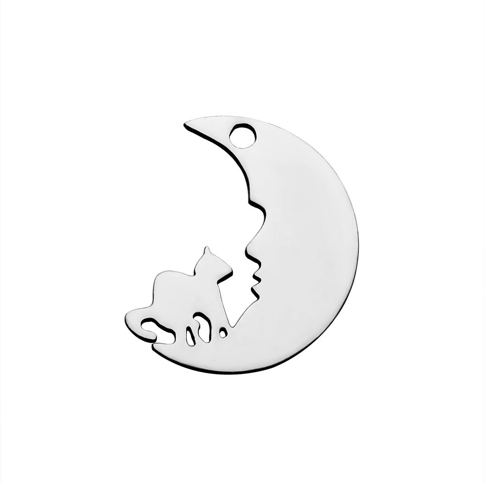 PandaHall 304 Stainless Steel Pendants, Moon, Stainless Steel Color, 18.5x15x1.1mm, Hole: 1.5mm Stainless Steel Moon