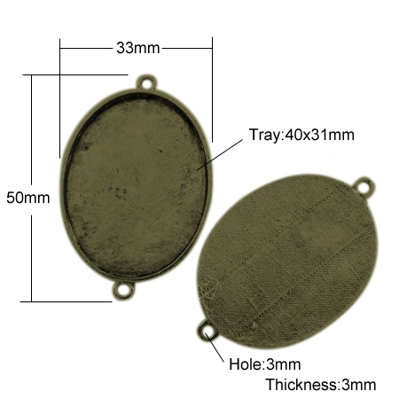PandaHall Tibetan Style Cabochon Connector Settings, Lead Free & Nickel Free, Oval, Antique Bronze, 50x33x3mm, Hole: 3mm, Tray: 40x31mm...