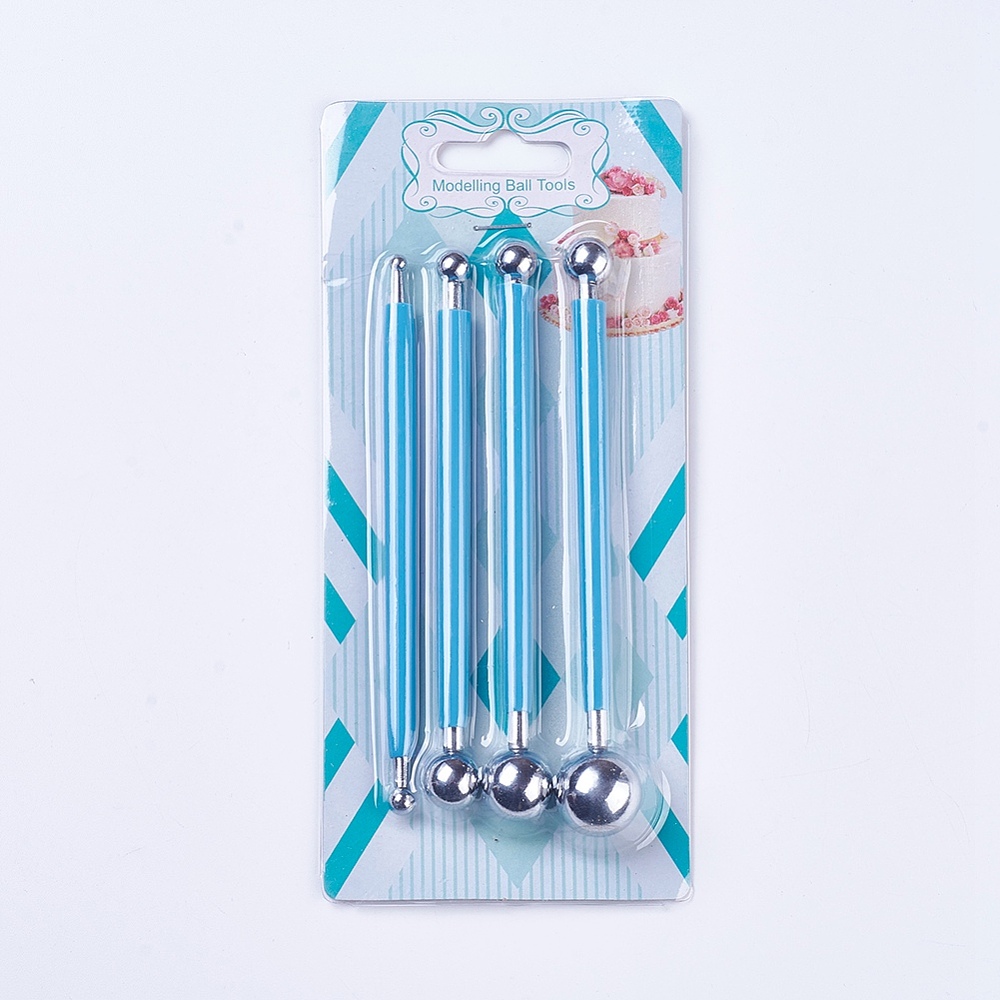 PandaHall Ball Styluses Pottery Ceramics Tool, Blue, 12.5~13.3x0.6~0.7cm; 4pcs/set Stainless Steel Blue