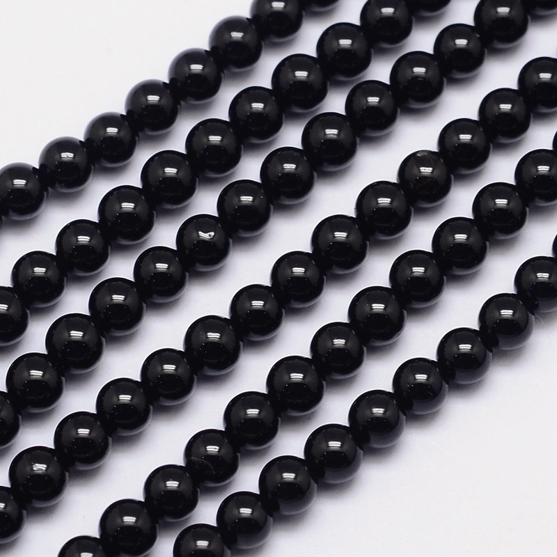 PandaHall Natural Black Tourmaline Round Bead Strands, Grade AB+, 4mm, Hole: 1mm; about 101pcs/strand, 15.5" Tourmaline Round