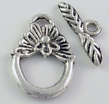 PandaHall Tibetan Style Toggle Clasps, Flower, Lead Free and Cadmium Free, Antique Silver, Round/Flower, Flower: about 12mm wide, 18mm, Bar...