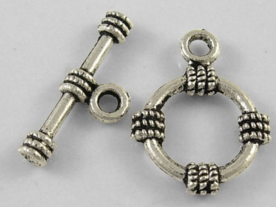 PandaHall Tibetan Silver Toggle Clasps, Lead Free and Cadmium Free, Ring, Antique Silver, Ring: about 15mm wide, 19mm long, Bar: about 3mm...