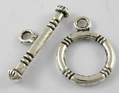 PandaHall Tibetan Silver Toggle Clasps, Antique Silver, Lead Free and Cadmium Free, Ring: 15x12mm; Bar: 18.5x3.5mm, Hole: 2mm Alloy Ring