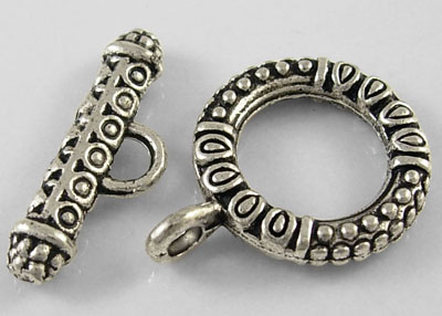 PandaHall Tibetan Silver Toggle Clasps, Lead Free and Cadmium Free, Ring, Antique Silver, Ring: about 17.5mm wide, 23mm long, Bar: about 8mm...