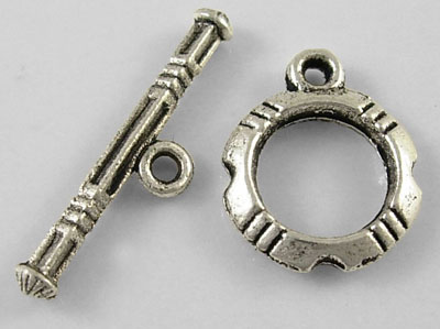 PandaHall Tibetan Silver Toggle Clasps, Antique Silver, Lead Free and Cadmium Free, Ring: 14.5x12mm; Bar: 22x5, Hole: 2mm Alloy Ring