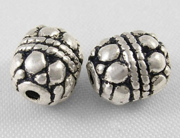 PandaHall Tibetan Silver Beads, Barrel, Antique Silver, Lead Free & Cadmium Free, about 6.5mm in diameter, 8mm thick, hole: 1mm Alloy Barrel