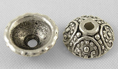 PandaHall Tibetan Silver Bead Caps, Lead Free & Nickel Free & Cadmium Free, Disc, Antique Silver, about 10mm in diameter, 4mm thick, hole...