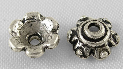PandaHall Tibetan Silver Bead Caps, Lead Free & Nickel Free & Cadmium Free, Flower, Antique Silver, about 7mm in diameter, 3mm thick, hole...