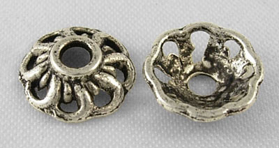PandaHall Tibetan Style Bead Caps, Lead Free & Cadmium Free & Nickel Free, Flower, Antique Silver, Size: about 9mm in diameter, 3mm thick...