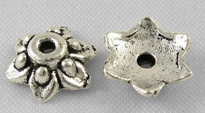 PandaHall Tibetan Silver Bead Caps, Lead Free, Cadmium Free and Nickel Free, Flower, Antique Silver, about 9mm in diameter, 3mm thick, hole...