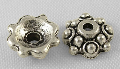 PandaHall Tibetan Silver Bead Caps, Lead Free and Cadmium Free, Flower, Antique Silver, about 8mm in diameter, 3mm thick, hole: 1mm Alloy