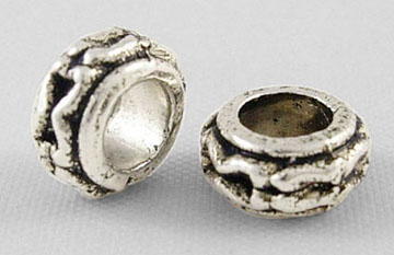PandaHall Tibetan Style Beads, Lead Free & Cadmium Free & Nickel Free, Rondelle, Antique Silver, about 7mm in diameter, 3.5mm thick, hole...